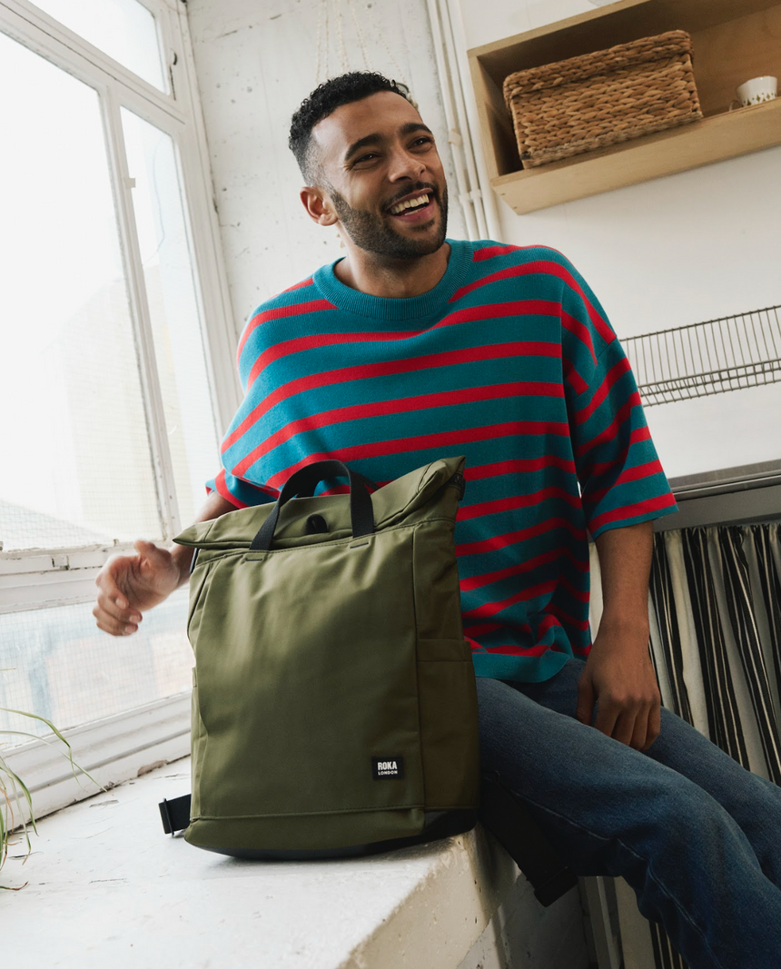 Roka London Black Label, Camden J Rucksack, Military (Sustainable Nylon)