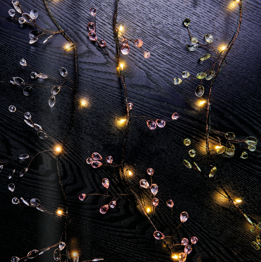Clear Pink Crystal Blossom LED Fairy Lights (Battery Powered)