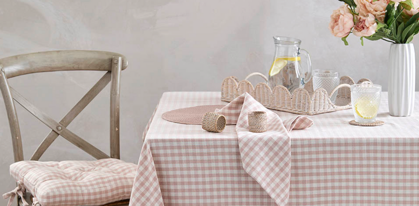 Walton & Co Gingham Cotton Tablecloth, Plaster Plink