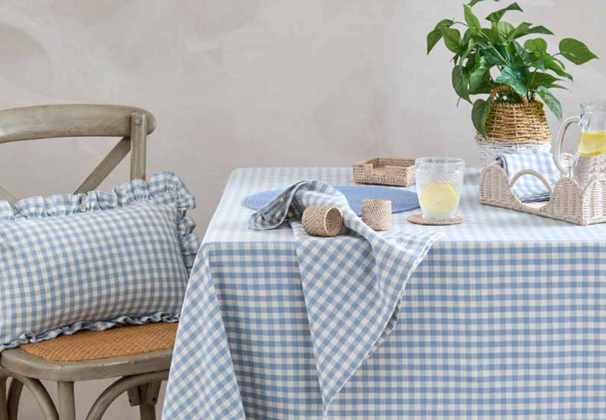 Walton & Co Gingham Cotton Tablecloth, Blue