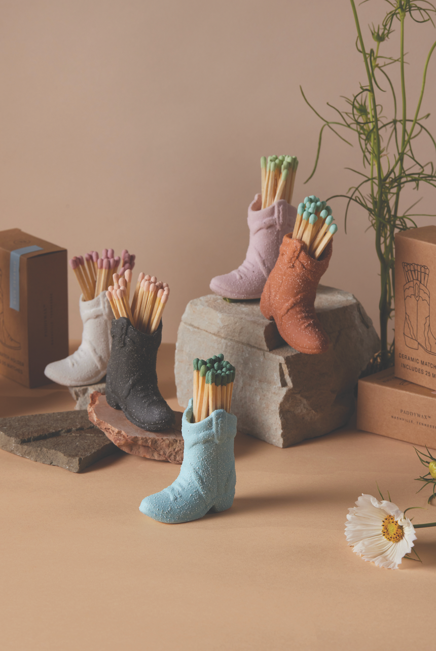 Paddywax Nashville Ceramic Cowboy Boot Match Holder, Black