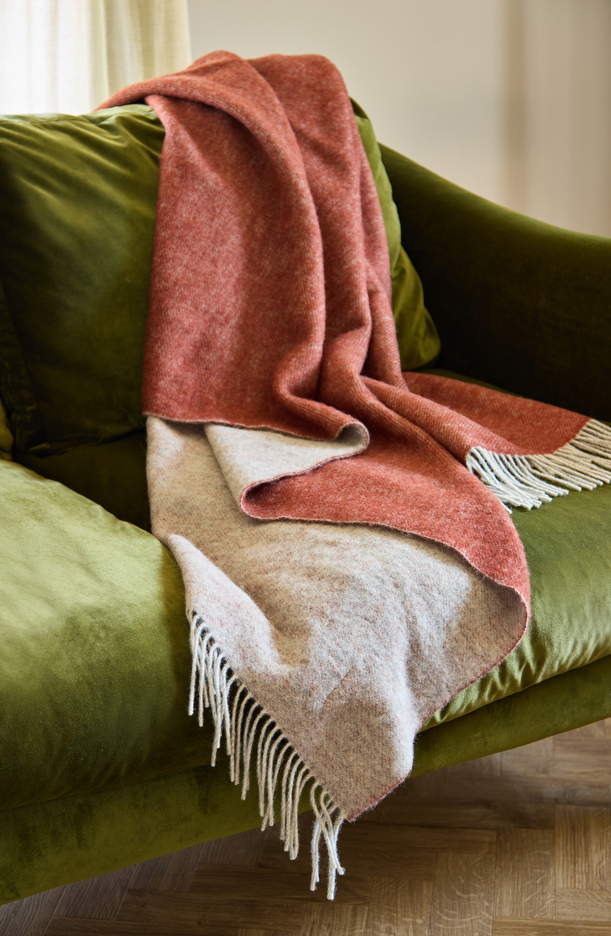 Tweedmill Dartmoor Pure New Wool Reversible Throw, Ketchup
