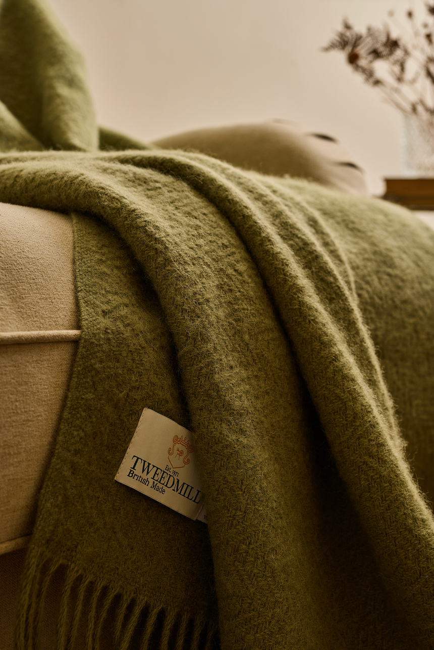 Tweedmill Moorland Pure New Wool Throw, Sage Green