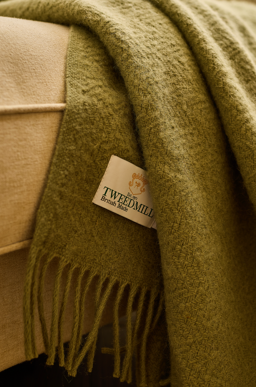 Tweedmill Moorland Pure New Wool Throw, Sage Green