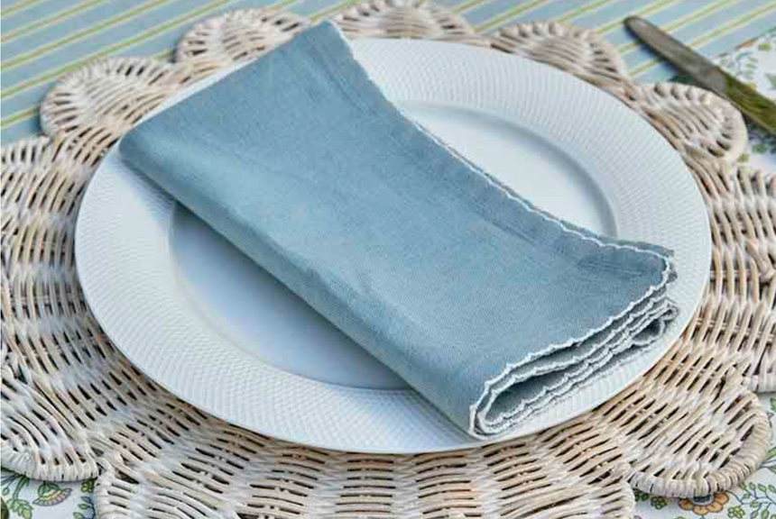 Walton & Co Embroidered Scalloped Napkin, Sky ( Set Of 4 )