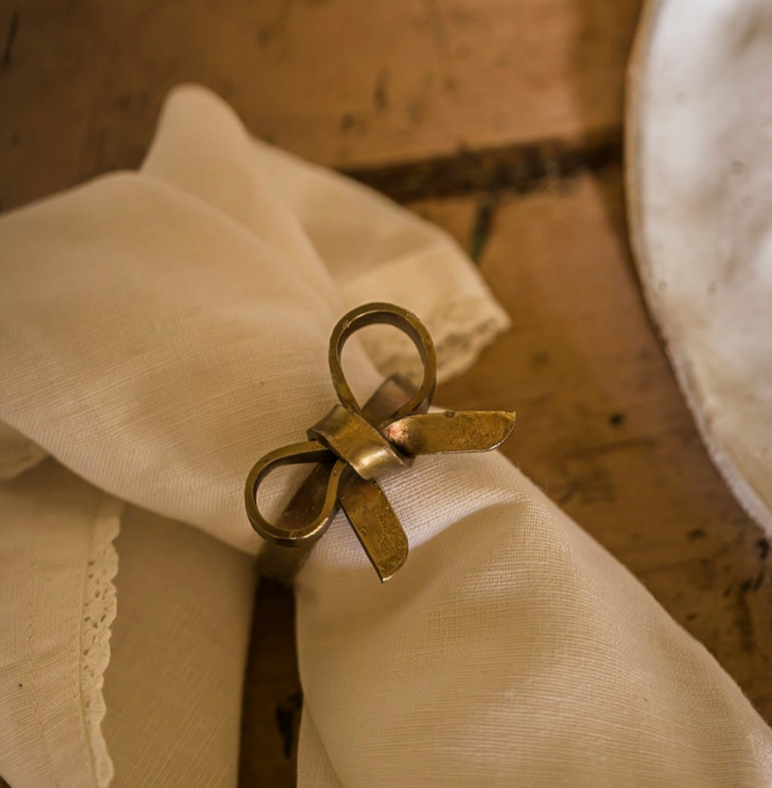 Morgan Wright Antique Brass Bow Napkin Ring