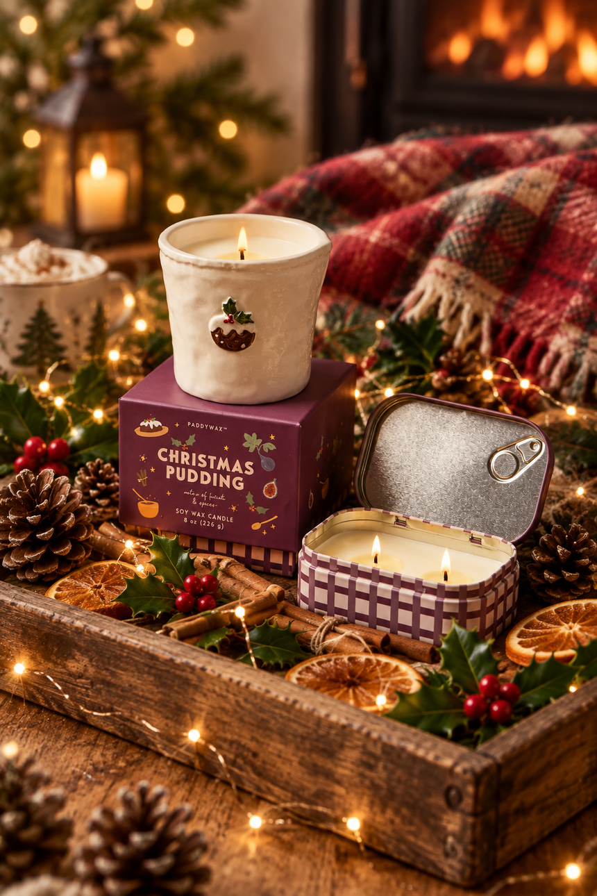 Paddywax Bistro Christmas Pudding Tin Scented Candle, Fruit & Spices