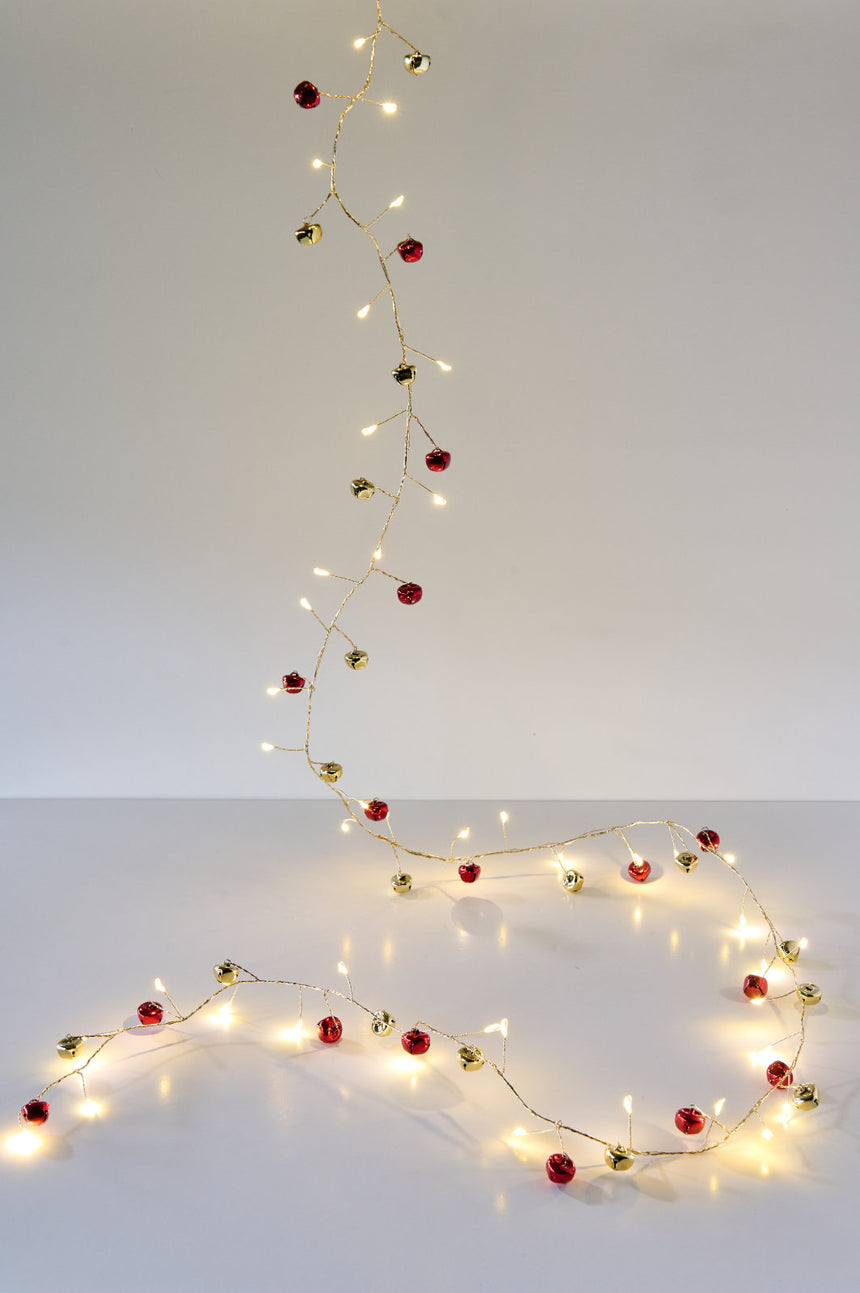 Red & Gold Sleigh Bells LED Fairy Lights