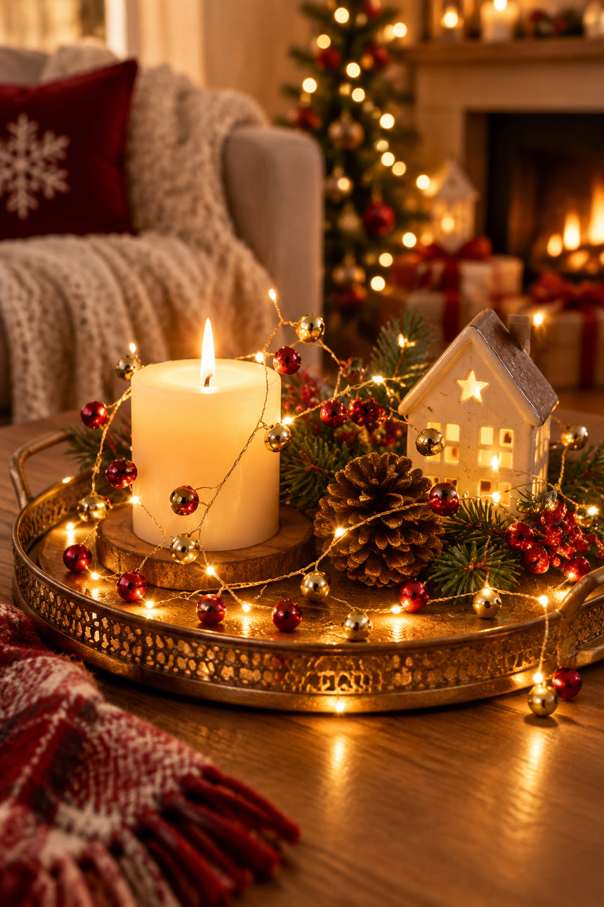 Red & Gold Sleigh Bells LED Fairy Lights