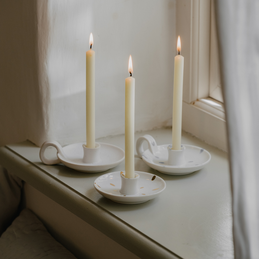 St Eval White Speckle candle holder