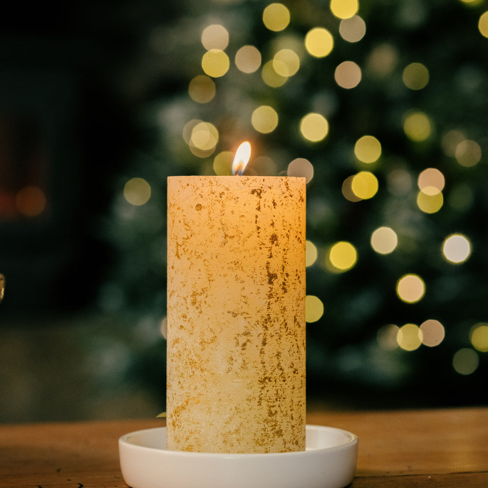 St Eval Gold Marbled Scented Pillar Candle, Inspiritus