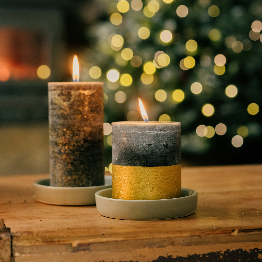 St Eval Gold Marbled Scented Pillar Candle, Winter Thyme