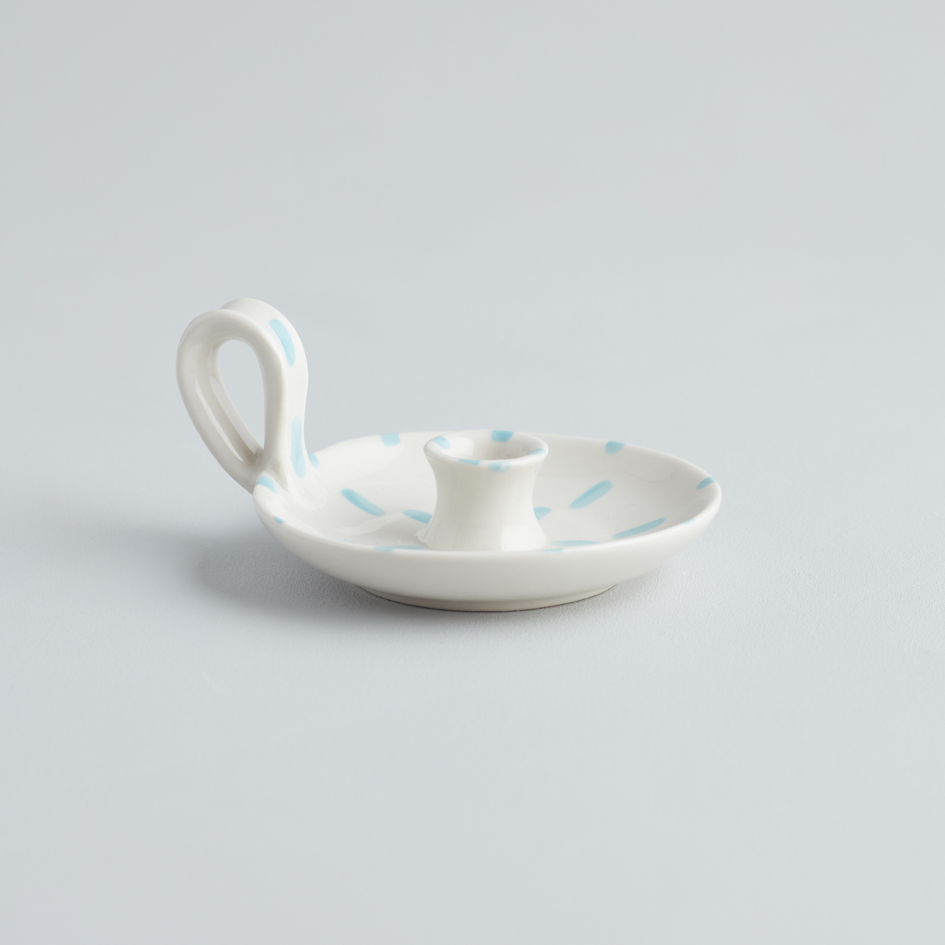 St Eval White Sky Blue Brushmarks candle holder