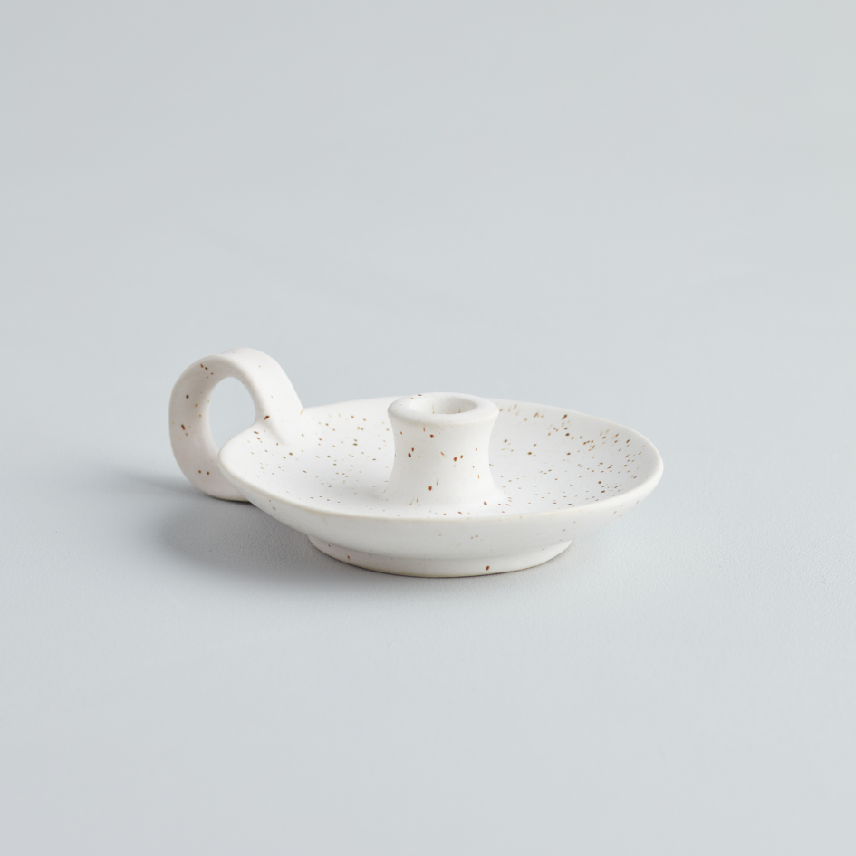 St Eval White Speckle candle holder
