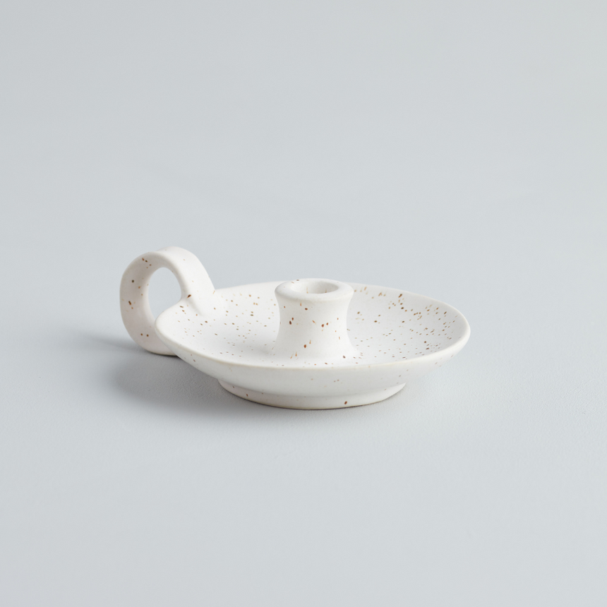 St Eval White Speckle candle holder