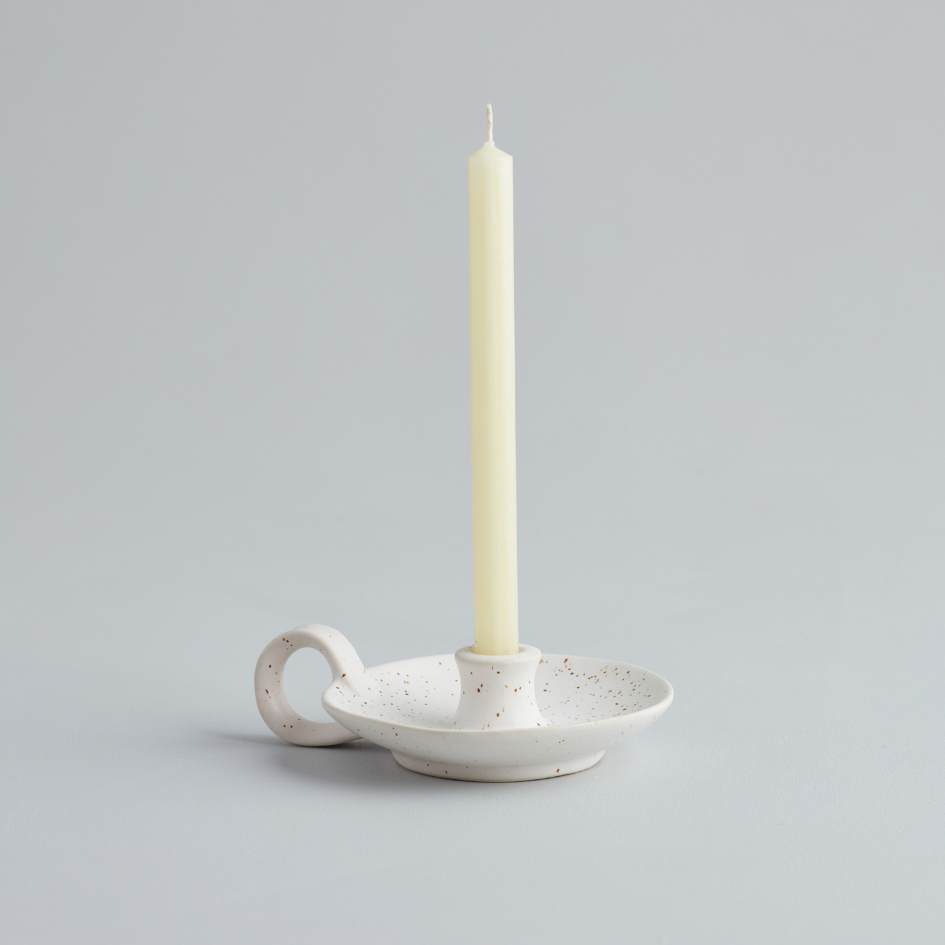 St Eval White Speckle candle holder