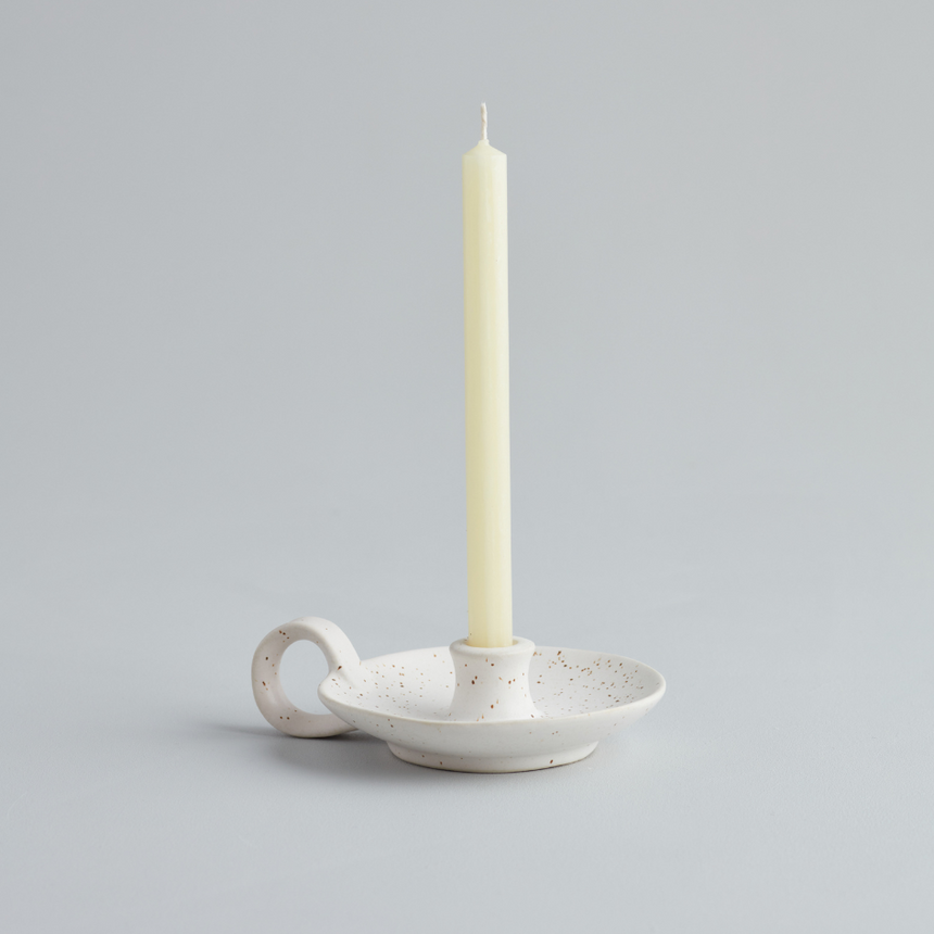 St Eval White Speckle candle holder