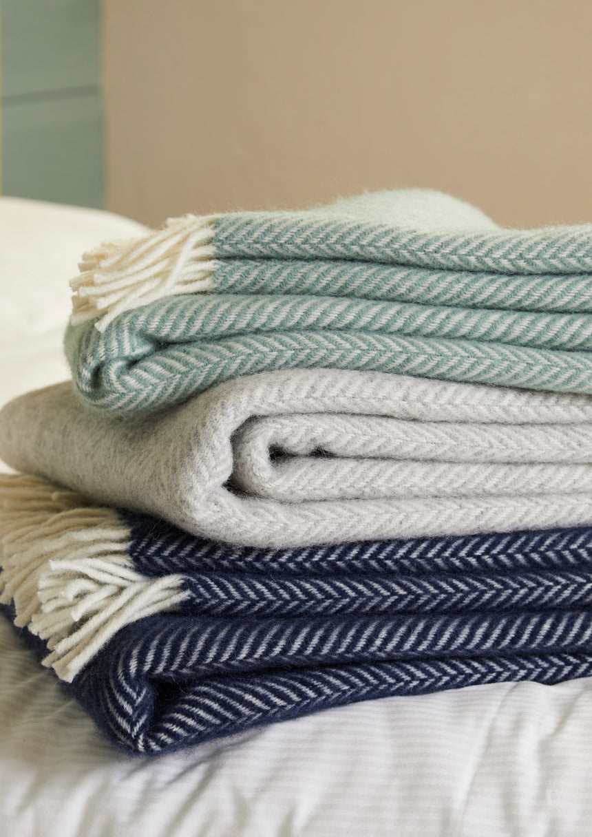 Tweedmill Fishbone Pure New Wool Throw, Silver Grey