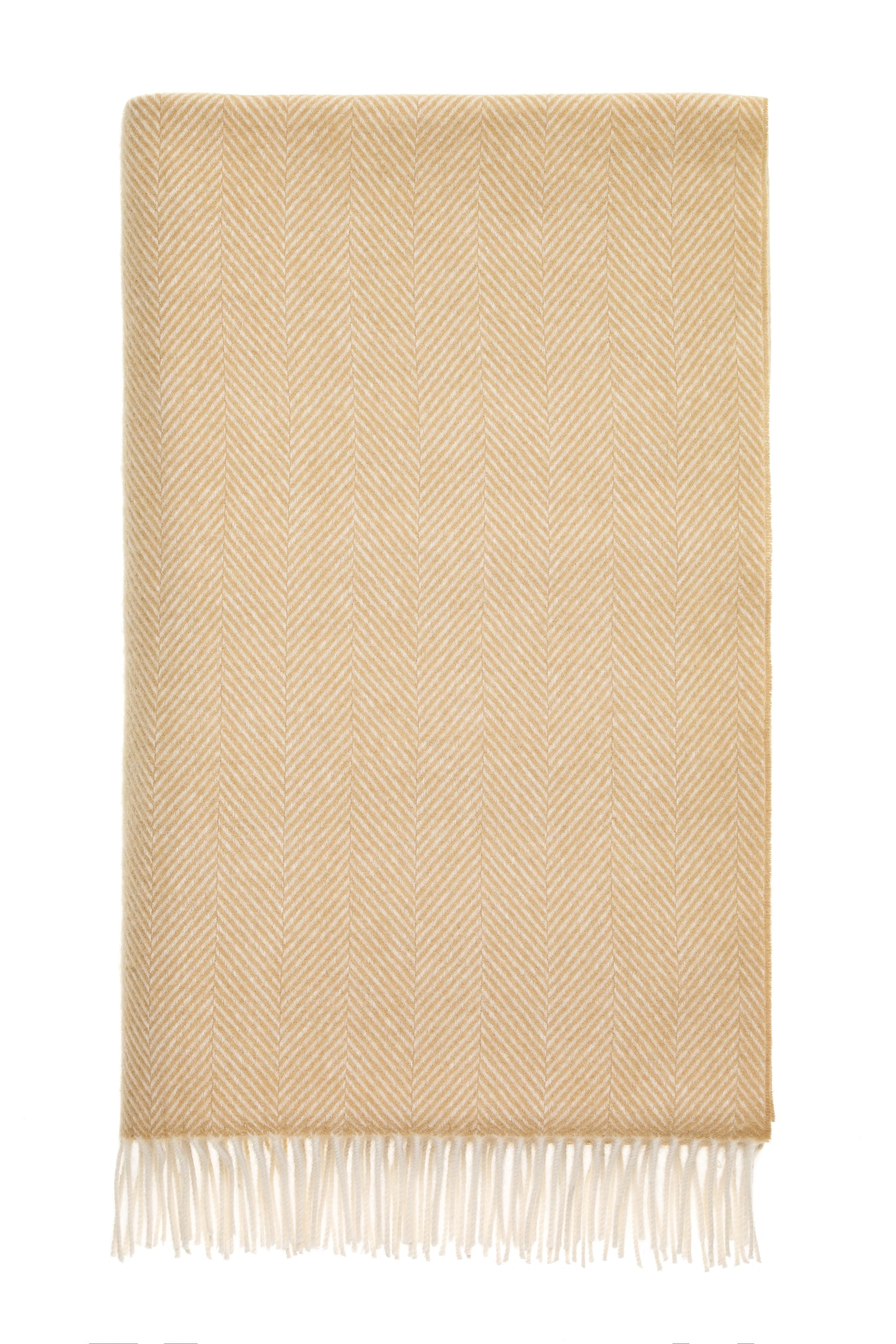 Bronte By Moon Herringbone Merino Wool Throw Blanket, Natural