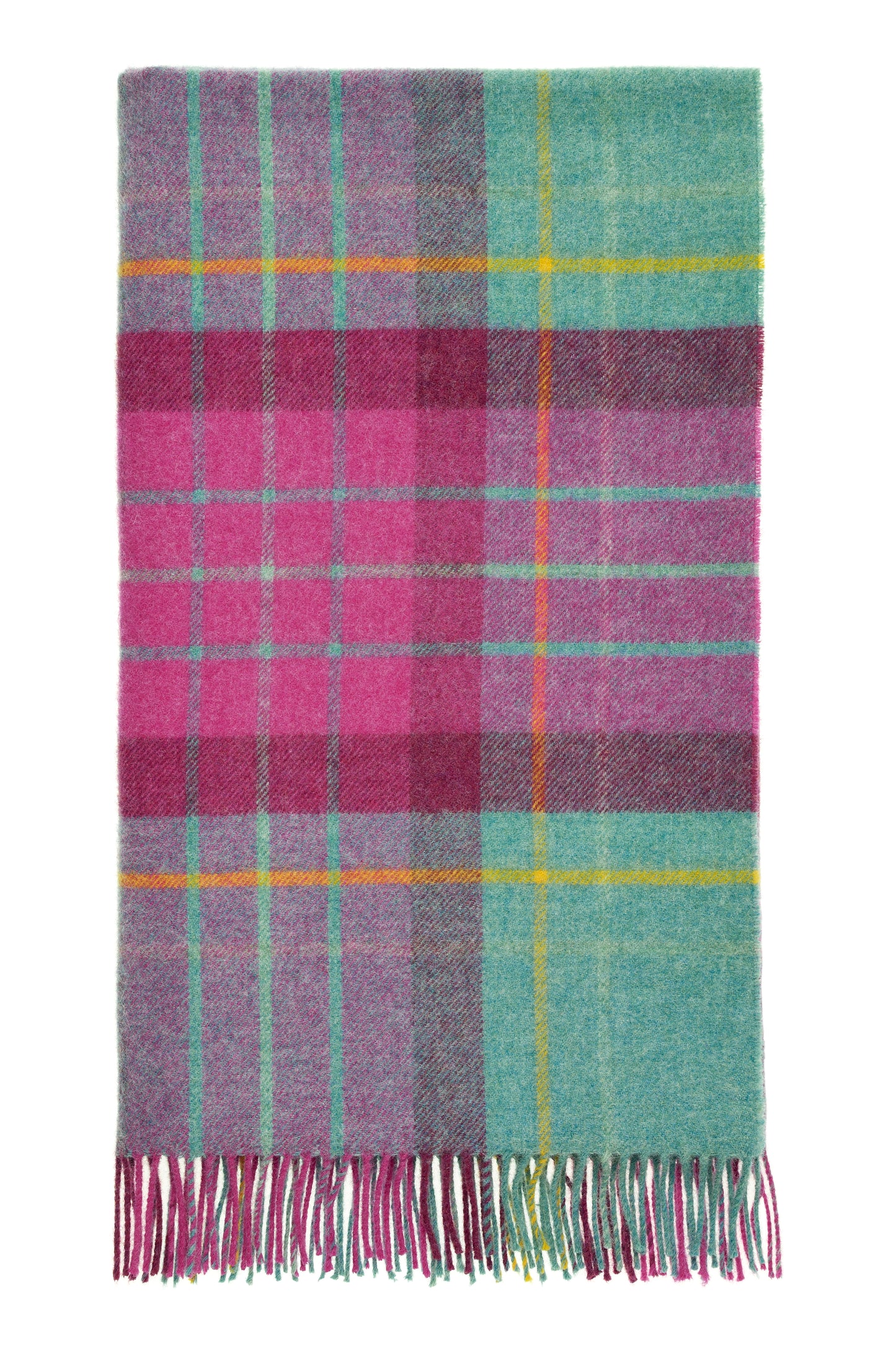 Bronte By Moon Saltburn Shetland Wool Throw Blanket, Cerise & Mint