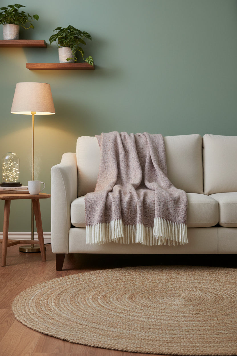 Bronte By Moon Donegal Pure New Wool Throw, Rose