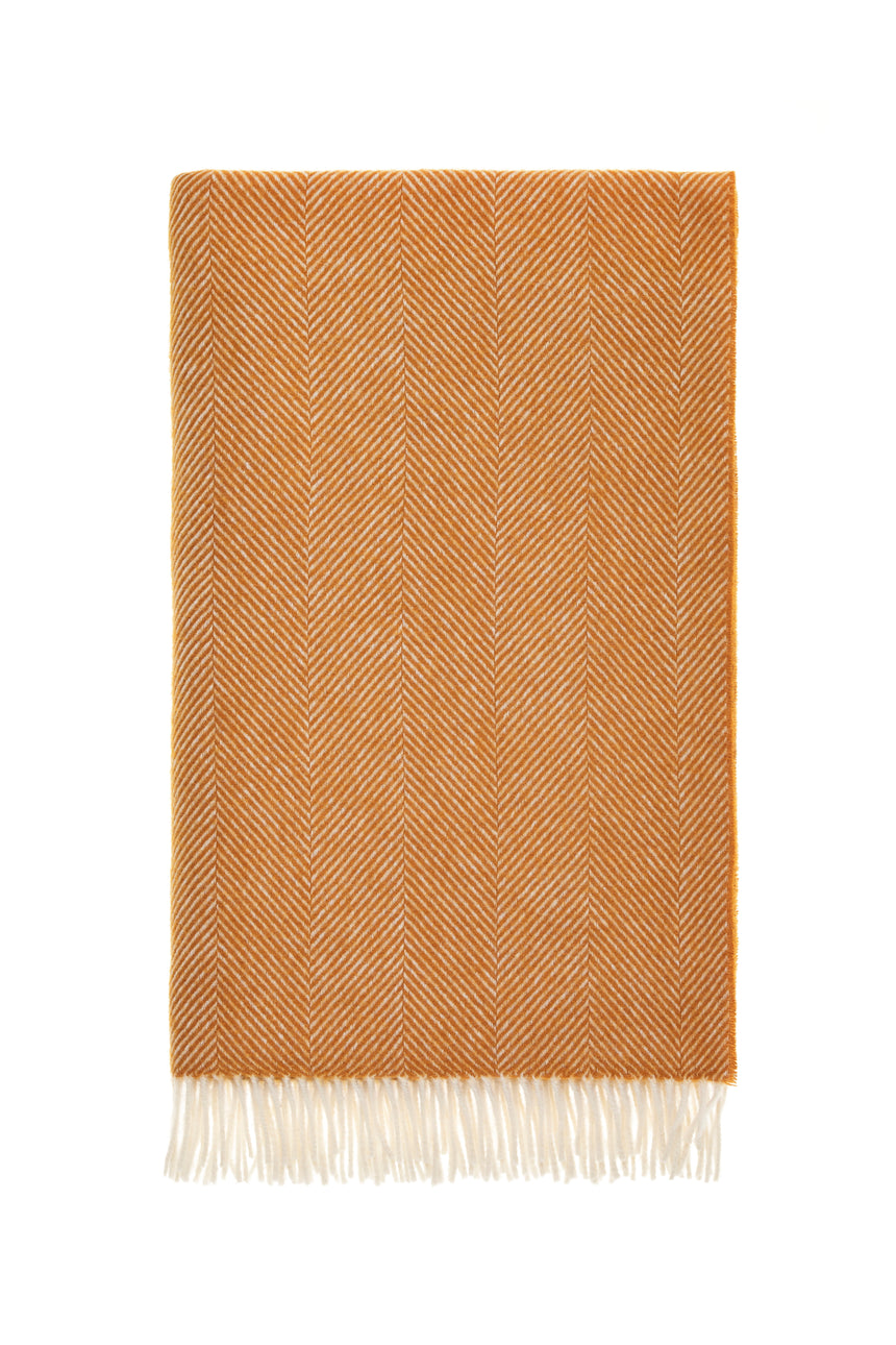 Bronte By Moon Herringbone Pure New Wool Throw, Pumpkin Spice