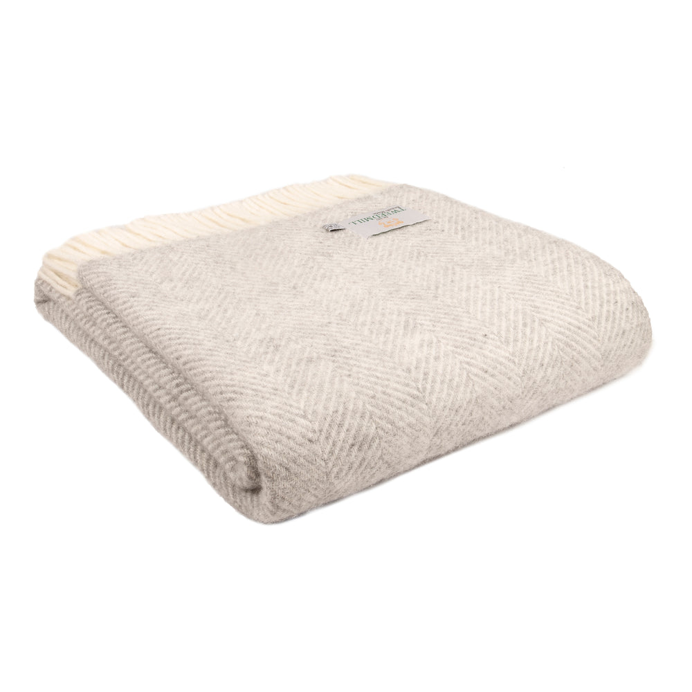 Tweedmill Fishbone Pure New Wool Throw, Silver Grey