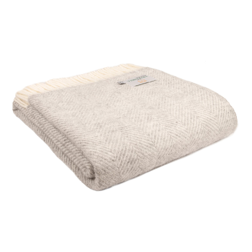 Tweedmill Fishbone Pure New Wool Throw, Silver Grey