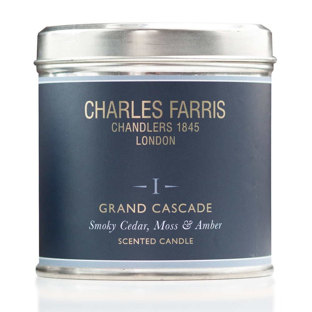 Charles Farris Grand Cascade Scented Tin Candle, Smoky Cedar, Moss and Amber