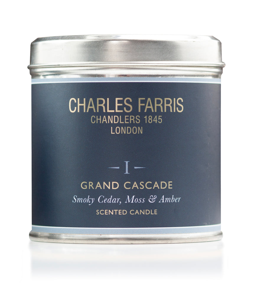 Charles Farris Grand Cascade Scented Tin Candle, Smoky Cedar, Moss and Amber