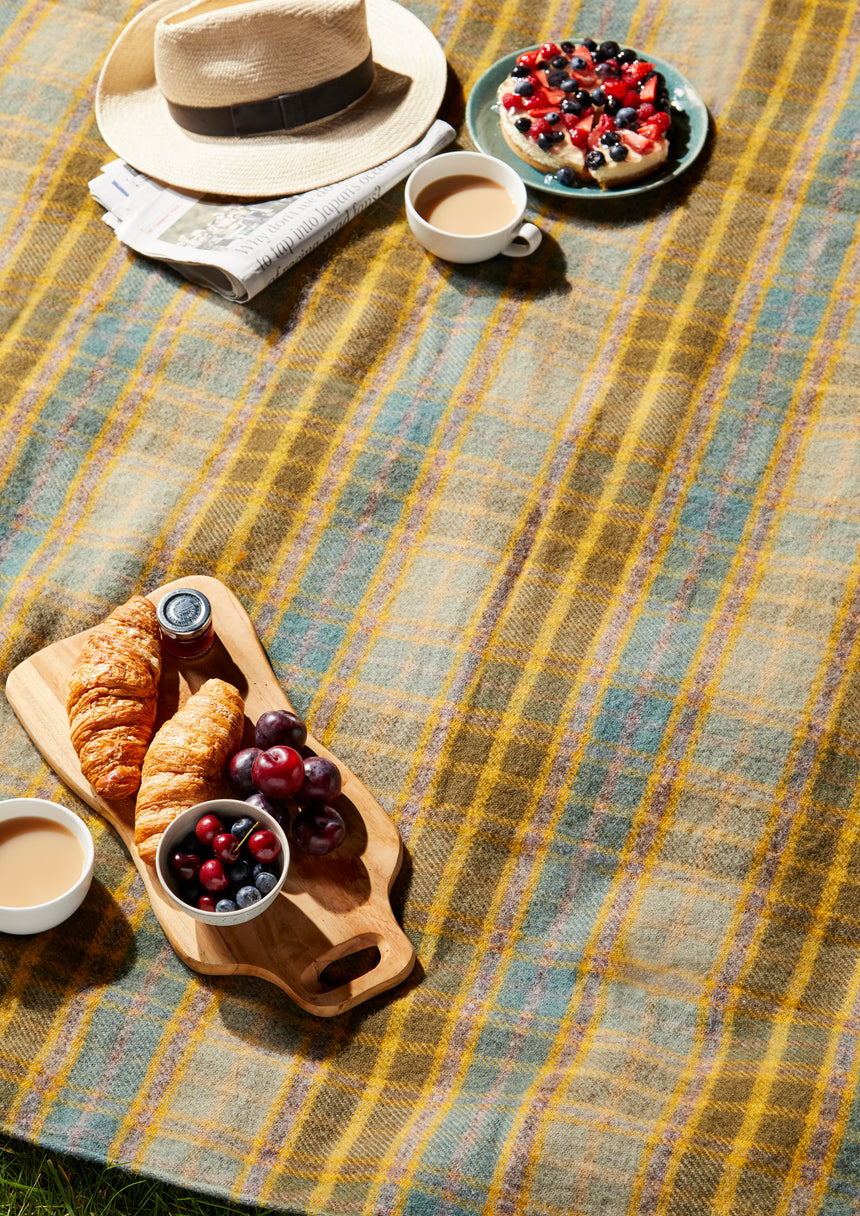 Tweedmill Polo Pure Wool Knitted Picnic Blanket, Cottage Mustard