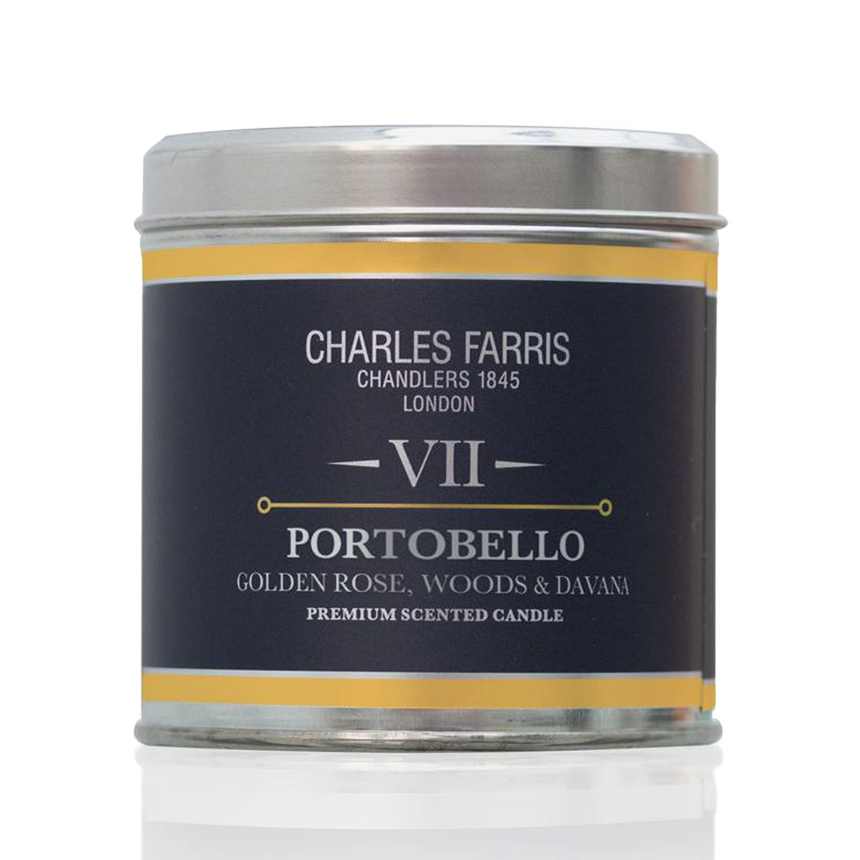 Charles Farris Portobello Scented Tin Candle, Golden Rose, Pomegranate & Davana