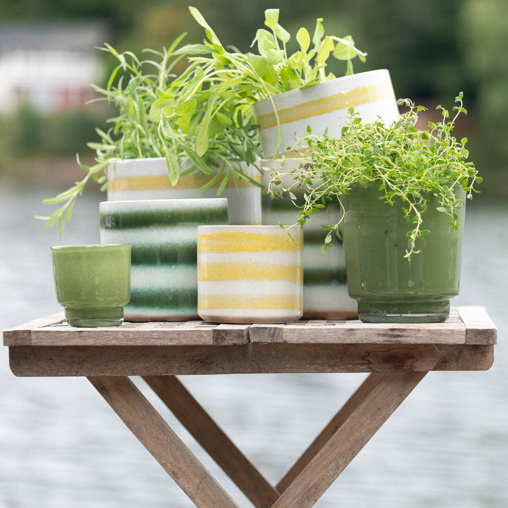 Wikholm Cora Striped Ceramic Plant Pot, Yellow
