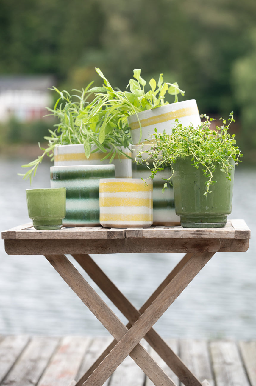 Wikholm Cora Striped Ceramic Plant Pot, Yellow