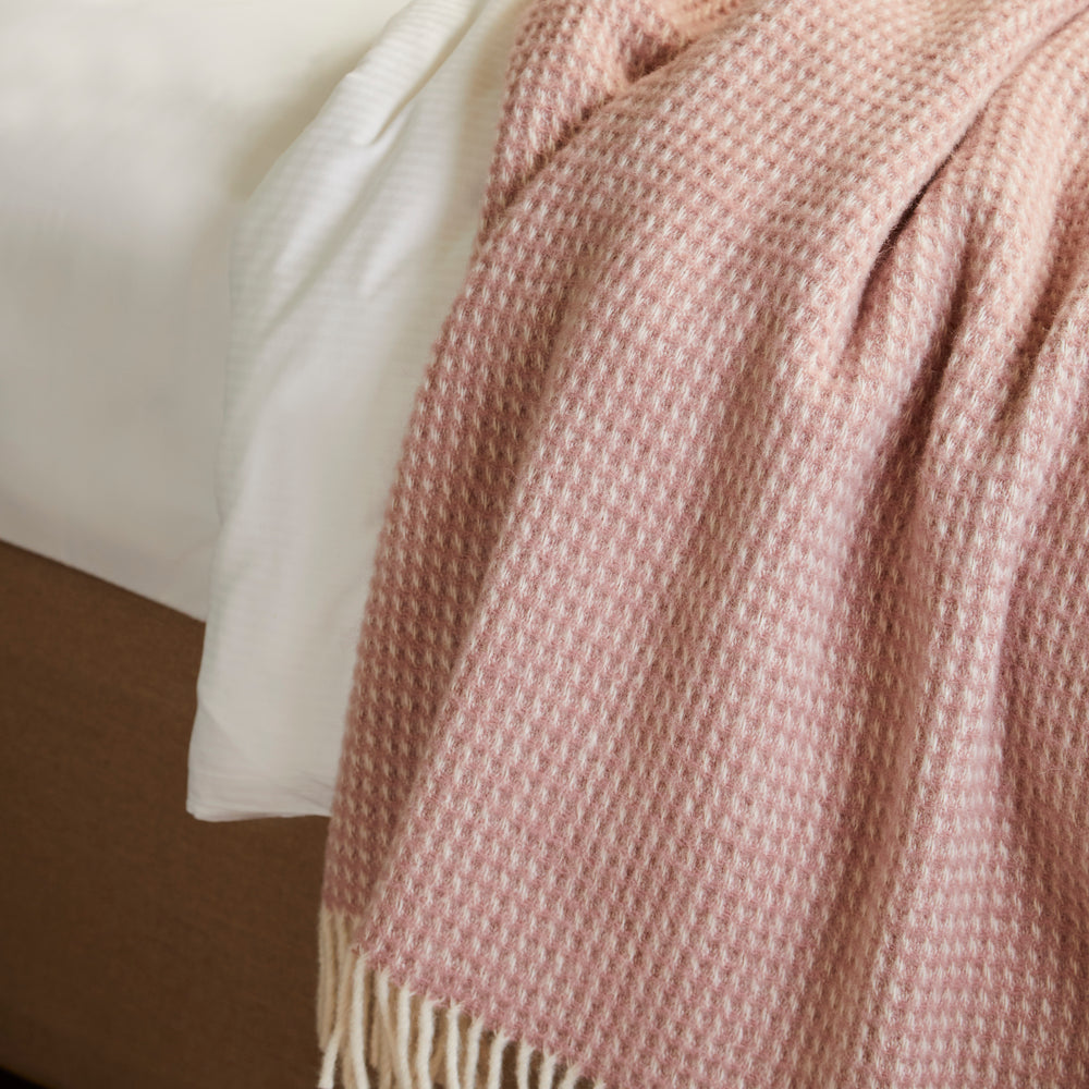Tweedmill Waffle Pure New Wool Throw Blanket, Dusty Pink