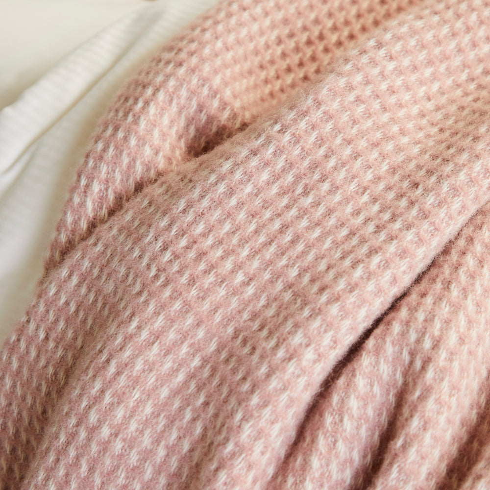 Tweedmill Waffle Pure New Wool Throw Blanket, Dusty Pink