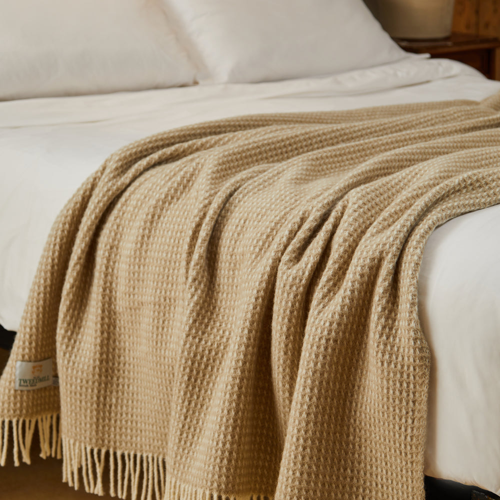Tweedmill Waffle Pure New Wool Throw Blanket, Oatmeal