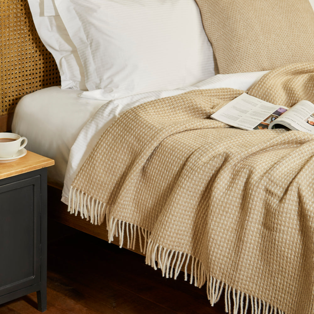 Tweedmill Waffle Pure New Wool Throw Blanket, Oatmeal