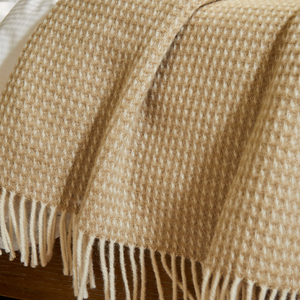Tweedmill Waffle Pure New Wool Throw Blanket, Oatmeal
