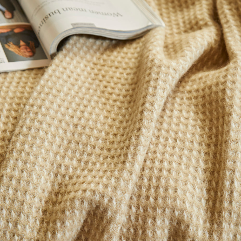 Tweedmill Waffle Pure New Wool Throw Blanket, Oatmeal