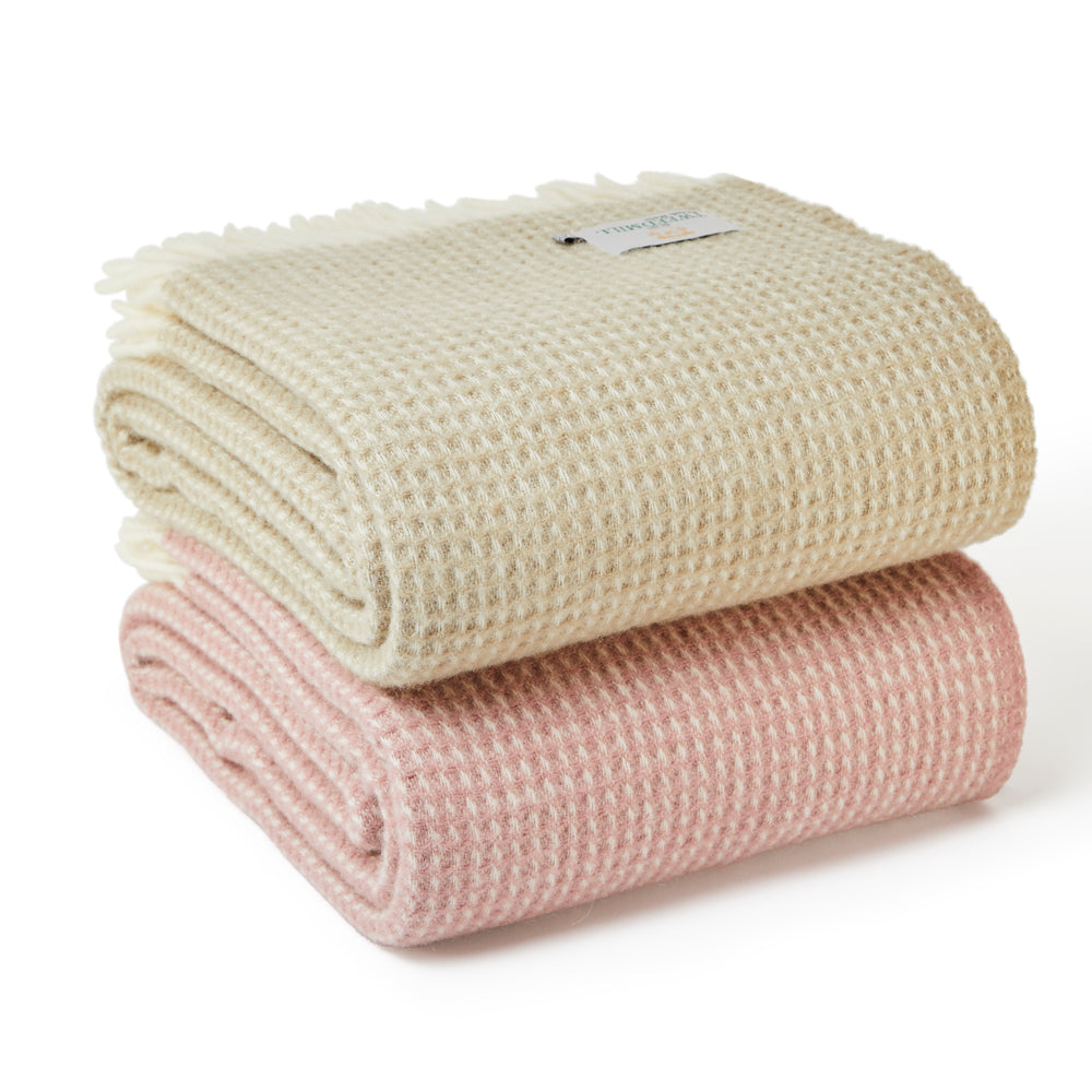 Tweedmill Waffle Pure New Wool Throw Blanket, Oatmeal