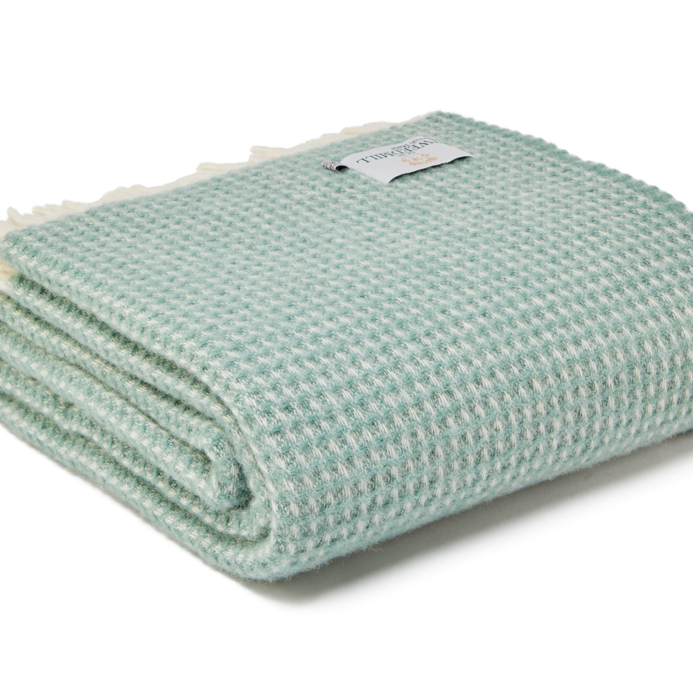 Tweedmill Waffle Pure New Wool Throw Blanket, Sea Green