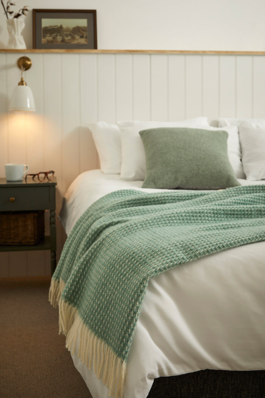 Tweedmill Waffle Pure New Wool Throw, Sea Green