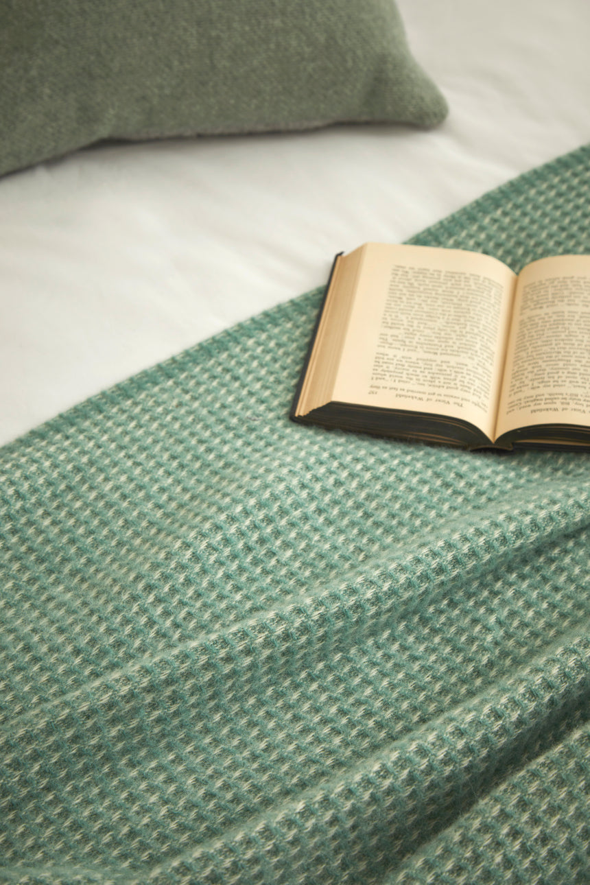 Tweedmill Waffle Pure New Wool Throw, Sea Green