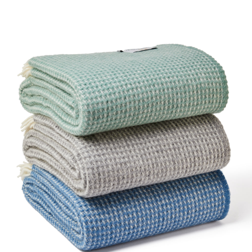 Tweedmill Waffle Pure New Wool Throw Blanket, Sea Green