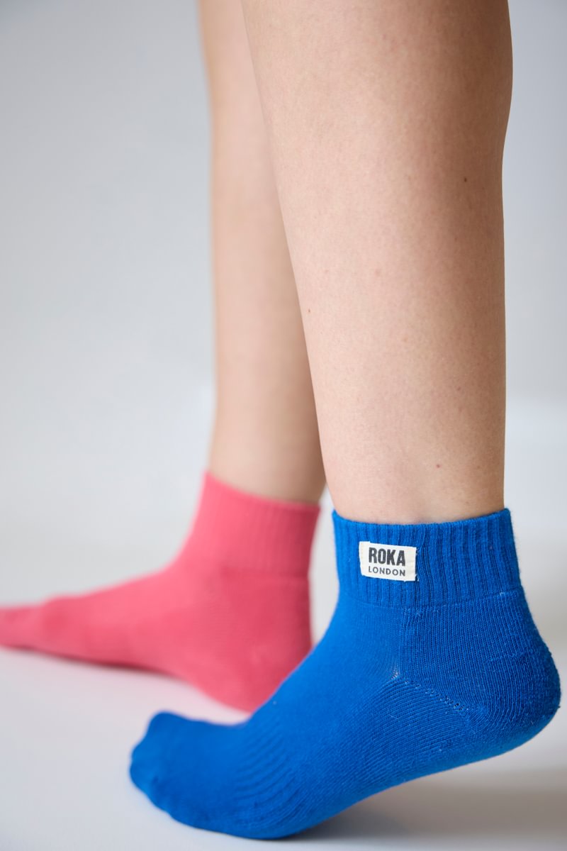 Roka London Wembley Organic Cotton Ankle Socks, Bright Blue