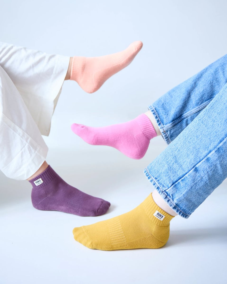 Roka London Wembley Organic Cotton Ankle Socks, Summer Yellow