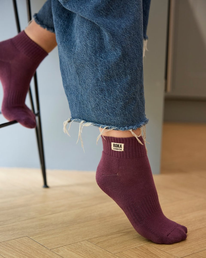 Roka London Wembley Organic Cotton Ankle Socks, Berry
