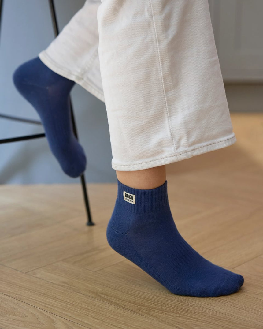 Roka London Wembley Organic Cotton Ankle Socks, Coastal Blue