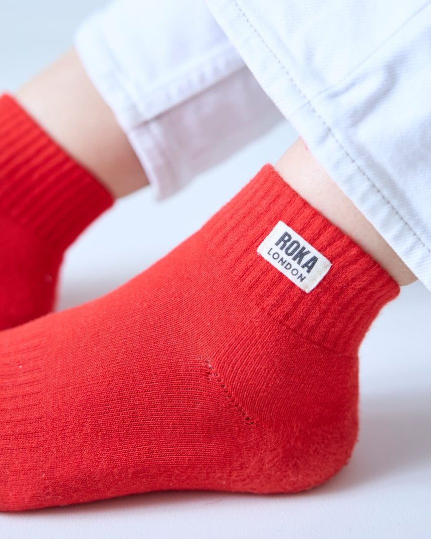 Roka London Wembley Organic Cotton Ankle Socks, Cranberry